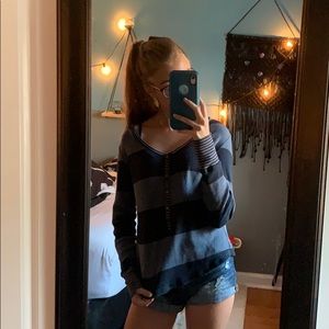 VICTORIA’S SECRET STRIPED BUTTON UP SWEATER